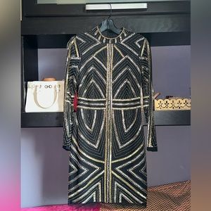 Black & Gold Beaded Mini Dress